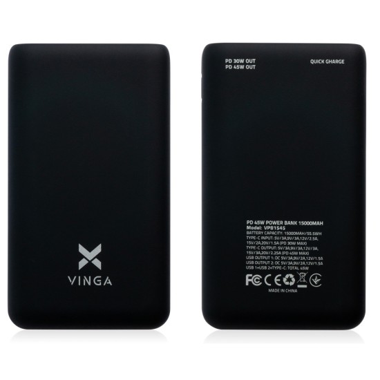 Батарея універсальна Vinga 15000 mAh 45W QC+PD (VPB1545) Батарея універсальна Vinga 15000 mAh 45W QC+PD (VPB1545)