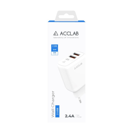 Зарядний пристрій ACCLAB AL-TC224 2хUSB 5В/2,4A/12W (1283126538834) Зарядний пристрій ACCLAB AL-TC224 2хUSB 5В/2,4A/12W (1283126538834)