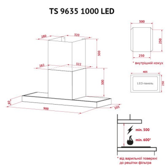 Витяжка кухонна Perfelli TS 9635 I/BL 1000 LED Витяжка кухонна Perfelli TS 9635 I/BL 1000 LED