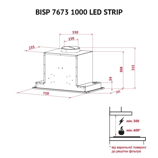 Вытяжка кухонная Perfelli BISP 7673 BL 1000 LED Strip Вытяжка кухонная Perfelli BISP 7673 BL 1000 LED Strip