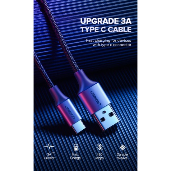 Дата кабель USB 2.0 AM to Type-C 3.0m 3.0A 18W US288 Space Gray Ugreen (60408) Дата кабель USB 2.0 AM to Type-C 3.0m 3.0A 18W US288 Space Gray Ugreen (60408)