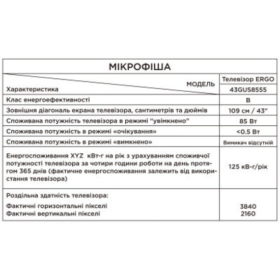 Телевізор Ergo 43GUS8555 Телевізор Ergo 43GUS8555