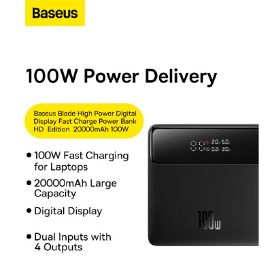 Батарея універсальна Baseus Blade HD 20000mAh PD/100W, Black (PPBL000101 / PPBLD100HD) Батарея універсальна Baseus Blade HD 20000mAh PD/100W, Black (PPBL000101 / PPBLD100HD)