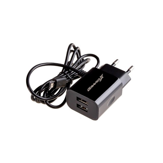 Зарядний пристрій Grand-X 5V 2,1A 2USB + micro USB Black (CH-35B) Зарядний пристрій Grand-X 5V 2,1A 2USB + micro USB Black (CH-35B)
