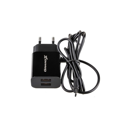 Зарядний пристрій Grand-X 5V 2,1A 2USB + micro USB Black (CH-35B) Зарядний пристрій Grand-X 5V 2,1A 2USB + micro USB Black (CH-35B)