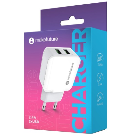 Зарядний пристрій MakeFuture 2 USB (2.4 A) White (MCW-21WH) Зарядний пристрій MakeFuture 2 USB (2.4 A) White (MCW-21WH)