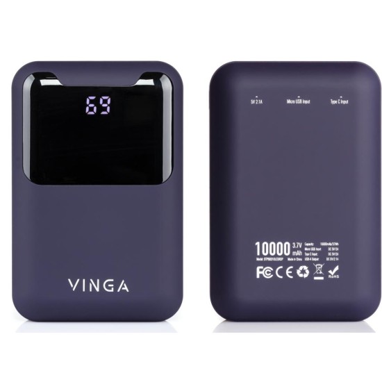 Батарея універсальна Vinga 10000 mAh Display soft touch purple (BTPB0310LEDROP) Батарея універсальна Vinga 10000 mAh Display soft touch purple (BTPB0310LEDROP)