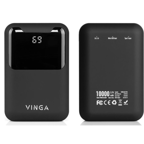 Батарея універсальна Vinga 10000 mAh Display soft touch black (BTPB0310LEDROBK) Батарея універсальна Vinga 10000 mAh Display soft touch black (BTPB0310LEDROBK)