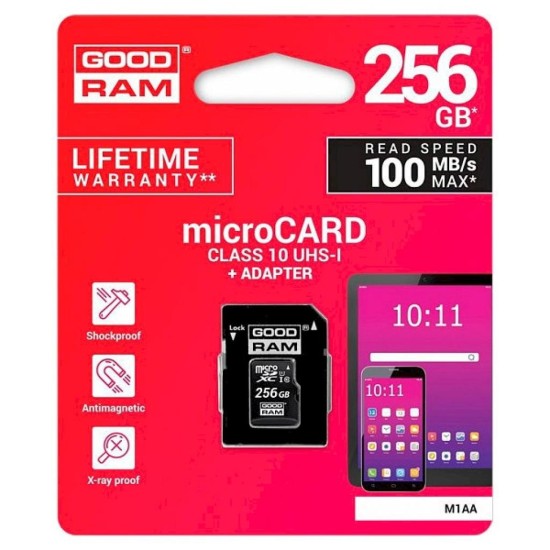 Карта пам'яті Goodram 256GB microSDXC class 10 UHS-I (M1AA-2560R12) Карта пам'яті Goodram 256GB microSDXC class 10 UHS-I (M1AA-2560R12)