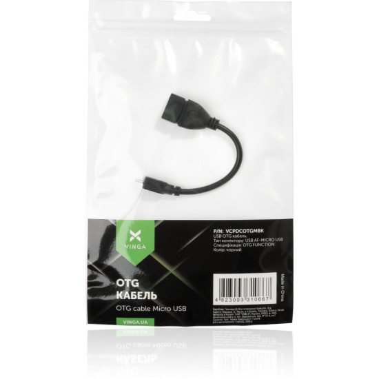Дата кабель OTG USB 2.0 AF to Micro 5P Vinga (VCPDCOTGMBK) Дата кабель OTG USB 2.0 AF to Micro 5P Vinga (VCPDCOTGMBK)