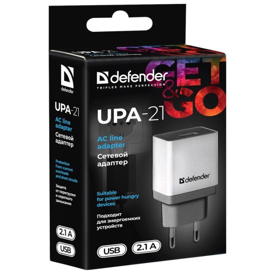Зарядний пристрій Defender UPA-21 white, 1xUSB, 5V / 2.1A (83571) Зарядний пристрій Defender UPA-21 white, 1xUSB, 5V / 2.1A (83571)