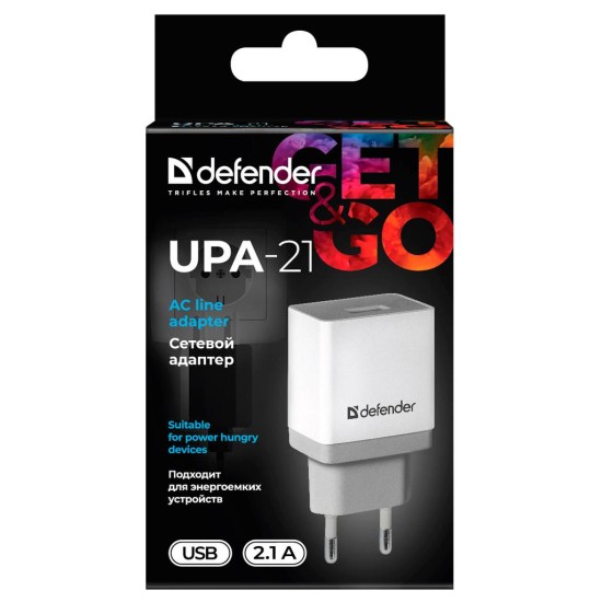 Зарядний пристрій Defender UPA-21 white, 1xUSB, 5V / 2.1A (83571) Зарядний пристрій Defender UPA-21 white, 1xUSB, 5V / 2.1A (83571)