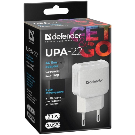 Зарядний пристрій Defender UPA-22 white, 2xUSB, 2.1A (83580) Зарядний пристрій Defender UPA-22 white, 2xUSB, 2.1A (83580)