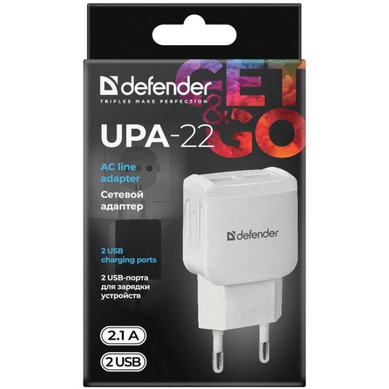 Зарядний пристрій Defender UPA-22 white, 2xUSB, 2.1A (83580) Зарядний пристрій Defender UPA-22 white, 2xUSB, 2.1A (83580)