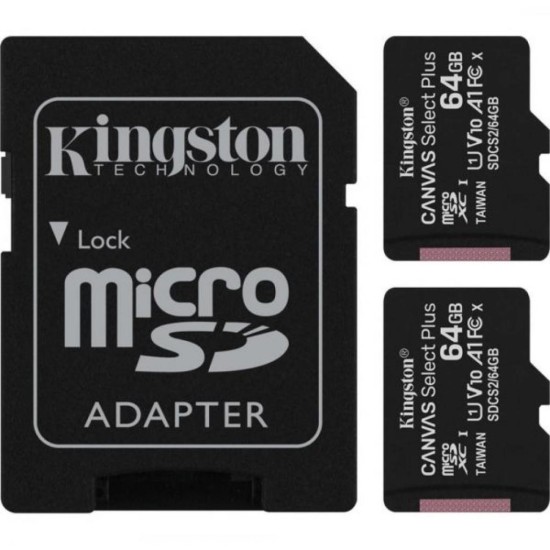 Карта пам'яті Kingston 64GB Class 10 Canvas Select Plus 100R A1 (SDCS2/64GB-2P1A) Карта пам'яті Kingston 64GB Class 10 Canvas Select Plus 100R A1 (SDCS2/64GB-2P1A)
