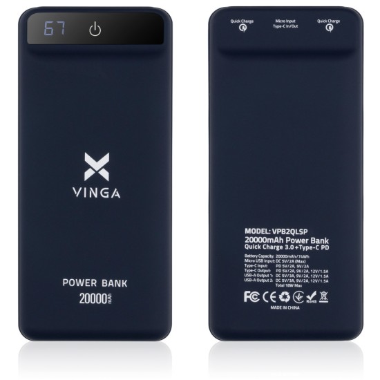 Батарея універсальна Vinga 20000 mAh QC3.0 Display soft touch purple (VPB2QLSP) Батарея універсальна Vinga 20000 mAh QC3.0 Display soft touch purple (VPB2QLSP)
