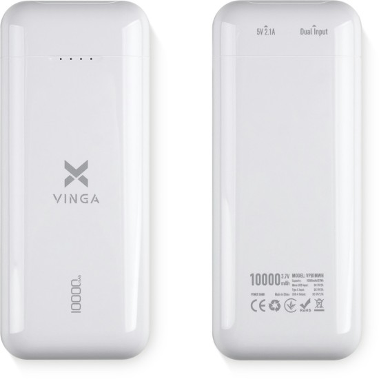 Батарея універсальна Vinga 10000 mAh glossy white (VPB1MWH) Батарея універсальна Vinga 10000 mAh glossy white (VPB1MWH)