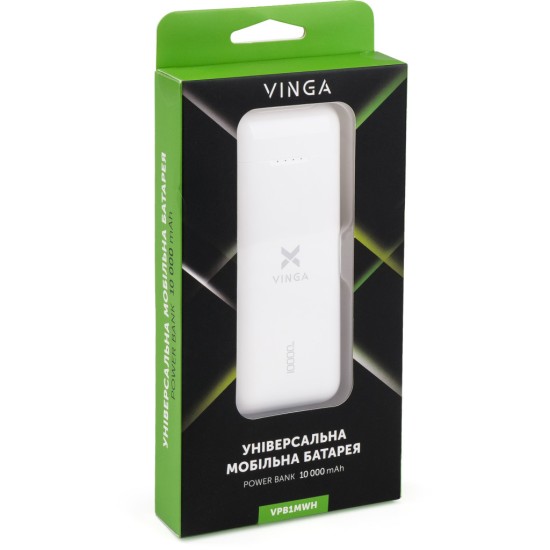 Батарея універсальна Vinga 10000 mAh glossy white (VPB1MWH) Батарея універсальна Vinga 10000 mAh glossy white (VPB1MWH)