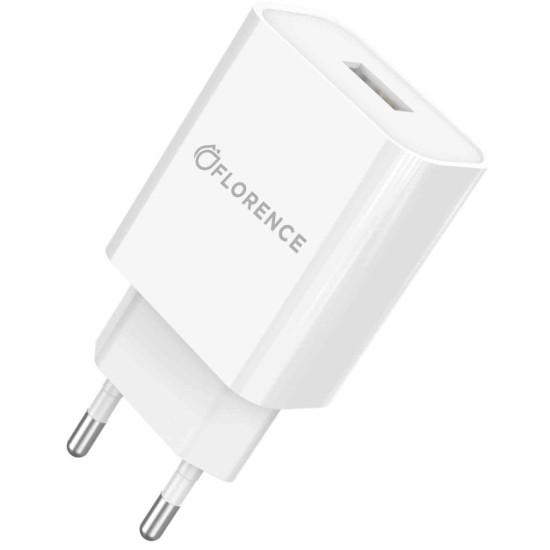 Зарядний пристрій Florence 1USB 2A + Lightning cable white (FL-1020-WL) Зарядний пристрій Florence 1USB 2A + Lightning cable white (FL-1020-WL)