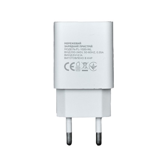 Зарядний пристрій Florence 1USB 2A + Lightning cable white (FL-1020-WL) Зарядний пристрій Florence 1USB 2A + Lightning cable white (FL-1020-WL)