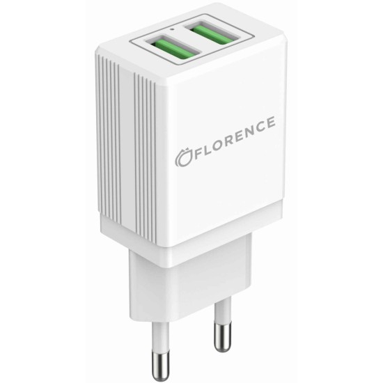 Зарядное устройство Florence 2USB 2A + Lightning cable white (FL-1021-WL) Зарядное устройство Florence 2USB 2A + Lightning cable white (FL-1021-WL)