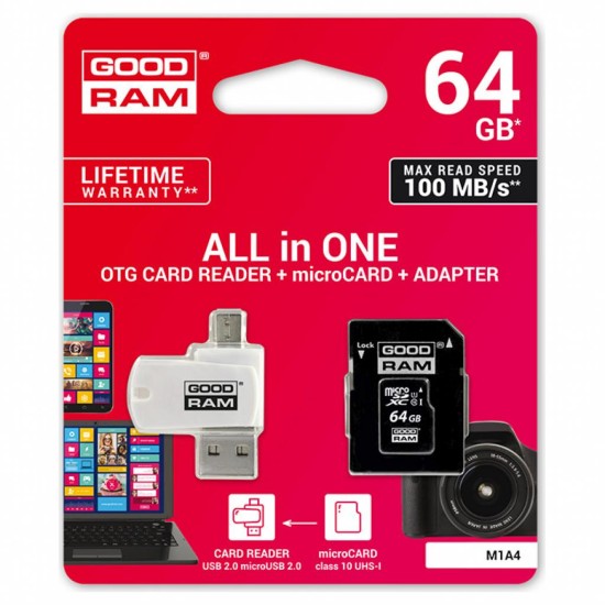 Карта пам'яті Goodram 64GB microSDXC class 10 UHS-I (M1A4-0640R12) Карта пам'яті Goodram 64GB microSDXC class 10 UHS-I (M1A4-0640R12)