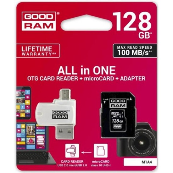Карта пам'яті Goodram 128GB microSDXC class 10 UHS-I (M1A4-1280R12) Карта пам'яті Goodram 128GB microSDXC class 10 UHS-I (M1A4-1280R12)