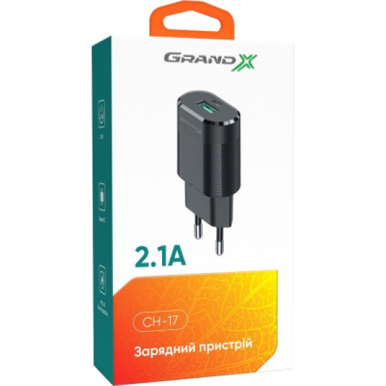 Зарядний пристрій Grand-X CH-17 USB 5V 2,1A (CH-17) Зарядний пристрій Grand-X CH-17 USB 5V 2,1A (CH-17)