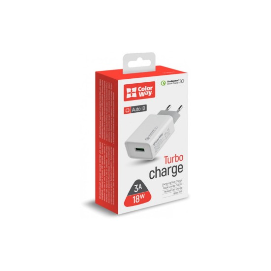Зарядний пристрій ColorWay 1USB Quick Charge 3.0 (18W) (CW-CHS013Q-WT) Зарядний пристрій ColorWay 1USB Quick Charge 3.0 (18W) (CW-CHS013Q-WT)