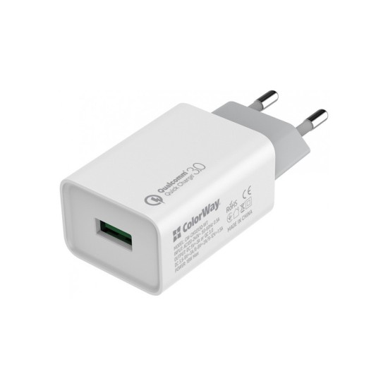 Зарядний пристрій ColorWay 1USB Quick Charge 3.0 (18W) (CW-CHS013Q-WT) Зарядний пристрій ColorWay 1USB Quick Charge 3.0 (18W) (CW-CHS013Q-WT)