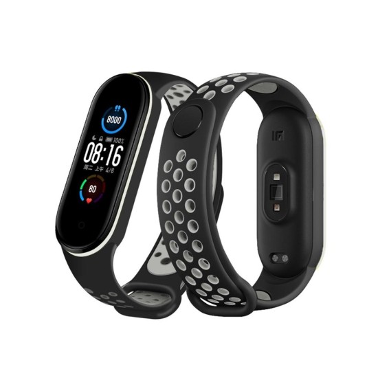Ремешок для фитнес браслета BeCover Nike Style для Xiaomi Mi Smart Band 5 Black-Gray (705151) Ремешок для фитнес браслета BeCover Nike Style для Xiaomi Mi Smart Band 5 Black-Gray (705151)