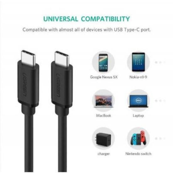 Дата кабель USB-C to USB-C 2.0m US286 3A Black Ugreen (10306) Дата кабель USB-C to USB-C 2.0m US286 3A Black Ugreen (10306)