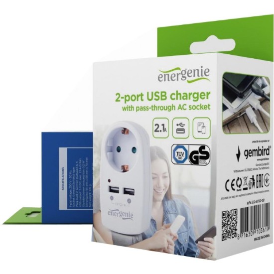 Зарядний пристрій EnerGenie 2 USB x 2.1A (EG-ACU2-02) Зарядний пристрій EnerGenie 2 USB x 2.1A (EG-ACU2-02)