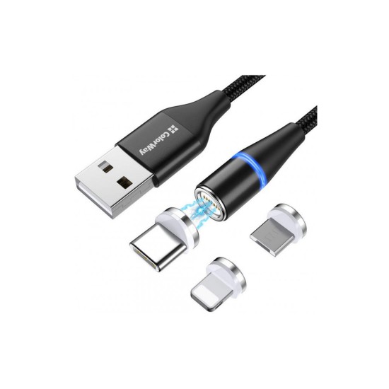 Дата кабель USB 2.0 AM to Lightning + Micro 5P + Type-C 1.0m Magnetic ColorWay (CW-CBUU038-BK) Дата кабель USB 2.0 AM to Lightning + Micro 5P + Type-C 1.0m Magnetic ColorWay (CW-CBUU038-BK)
