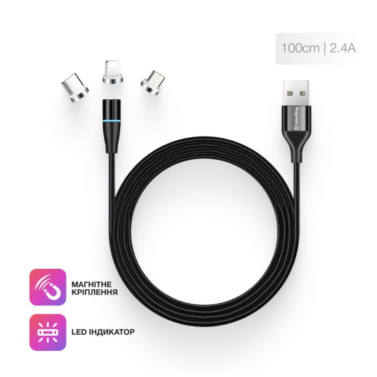 Дата кабель USB 2.0 AM to Lightning + Micro 5P + Type-C 1.0m Magnetic ColorWay (CW-CBUU038-BK) Дата кабель USB 2.0 AM to Lightning + Micro 5P + Type-C 1.0m Magnetic ColorWay (CW-CBUU038-BK)