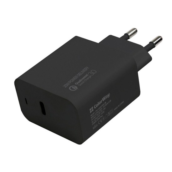 Зарядное устройство ColorWay Power Delivery Port USB Type-C (20W) black (CW-CHS023PD-BK) Зарядное устройство ColorWay Power Delivery Port USB Type-C (20W) black (CW-CHS023PD-BK)