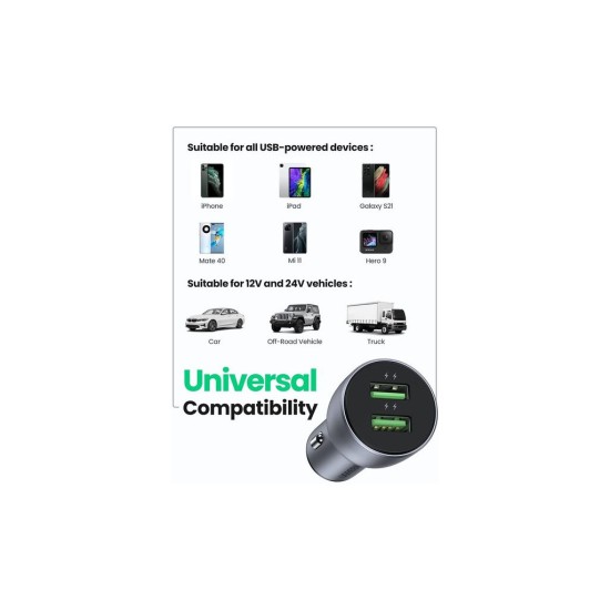 Зарядний пристрій Ugreen CD213 36W 2xUSB QC 3.0 3A Car Charger (Dark Blue) (10144) Зарядний пристрій Ugreen CD213 36W 2xUSB QC 3.0 3A Car Charger (Dark Blue) (10144)