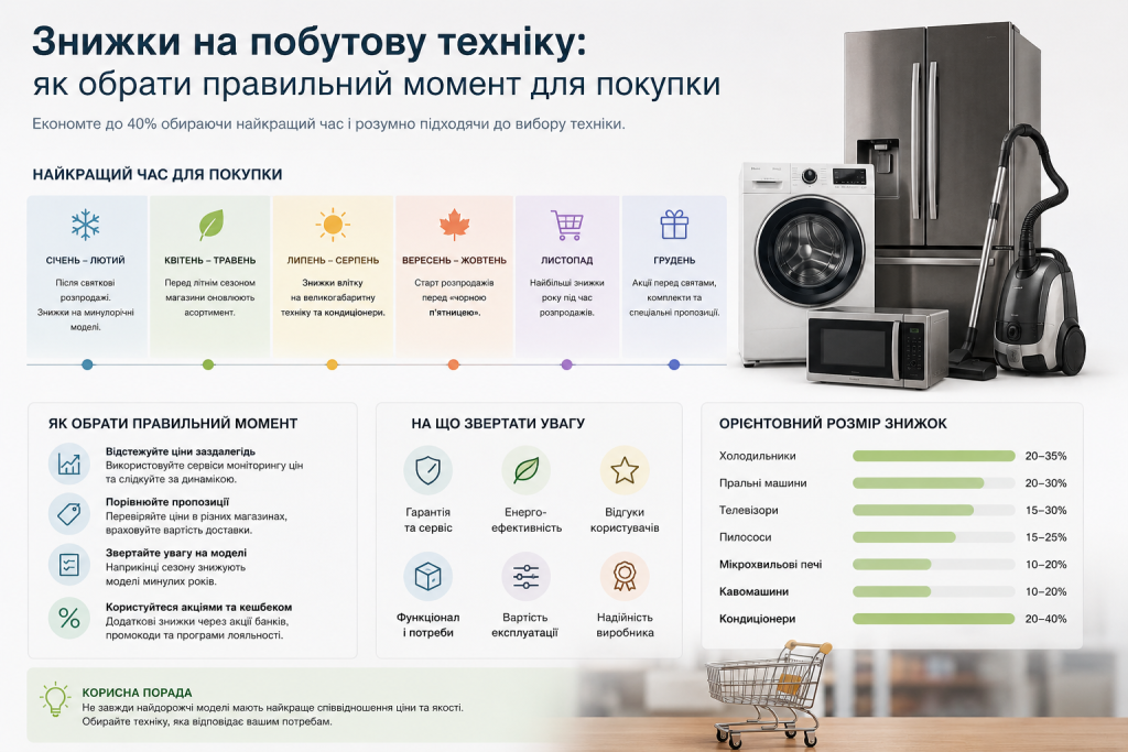 Інфографіка про найкращий час для купівлі побутової техніки зі знижками