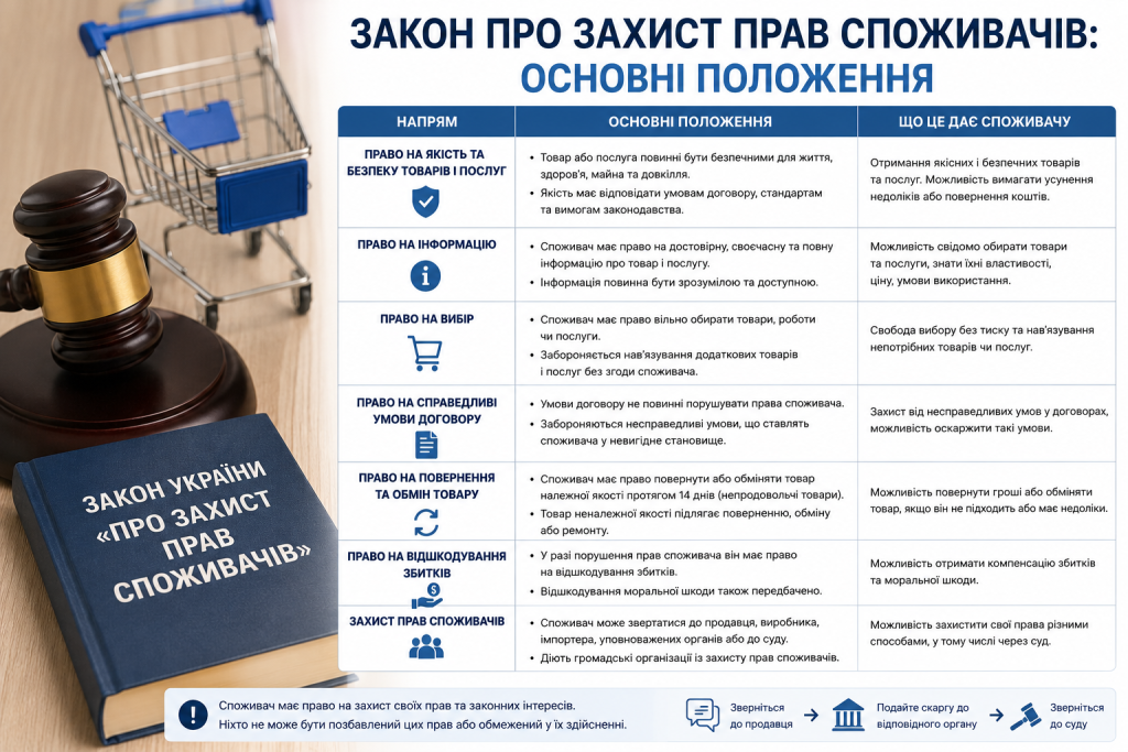 Таблиця з основними положеннями Закону України про захист прав споживачів