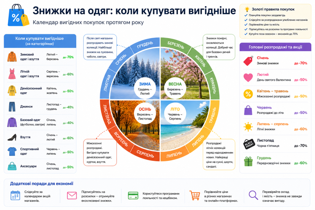 Календар вигідних покупок одягу протягом року за сезонами та категоріями